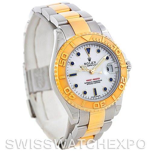 The image shows a Rolex Yacht-Master 168623 Men's Stainless Steel White Dial 168623 Men's Stainless Steel White Dial watch at a three-quarter angle, highlighting its two-tone bracelet and bezel.