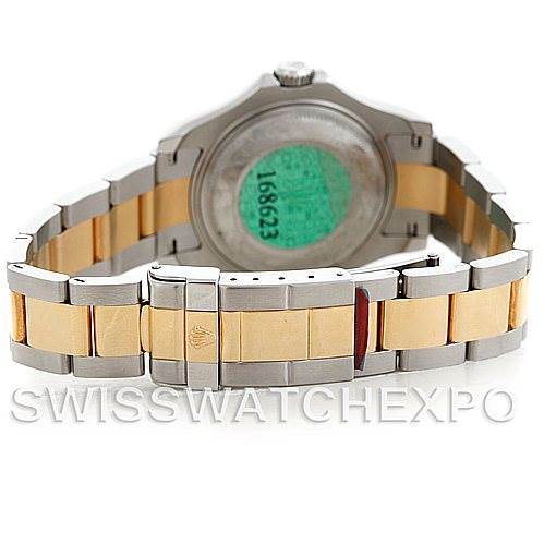 The image shows the back view and bracelet of a Rolex Yacht-Master 168623 Men's Stainless Steel White Dial 168623 Men's Stainless Steel White Dial watch, highlighting its two-tone metal design.