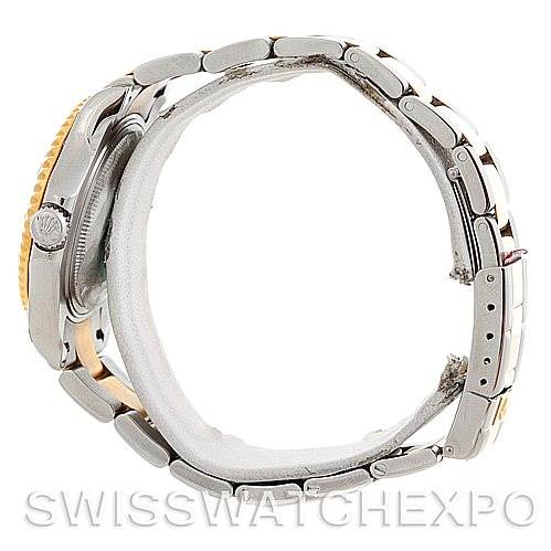 The image shows a side view of the Rolex Yacht-Master 168623 Men's Stainless Steel White Dial 168623 Men's Stainless Steel White Dial watch, focusing on the bracelet, clasp, and case.