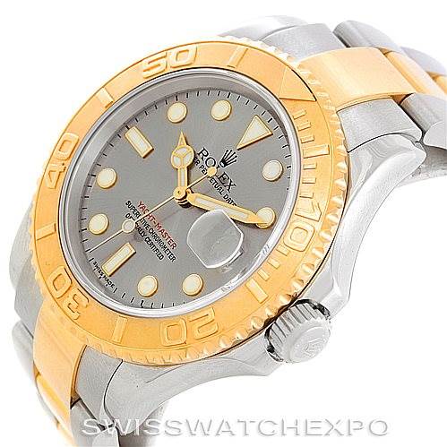 The image shows a Rolex Yacht-Master 16623 Men's Stainless Steel Grey Dial 16623 Men's Stainless Steel Grey Dial watch at a three-quarter angle, highlighting the bezel, dial, case, and crown.