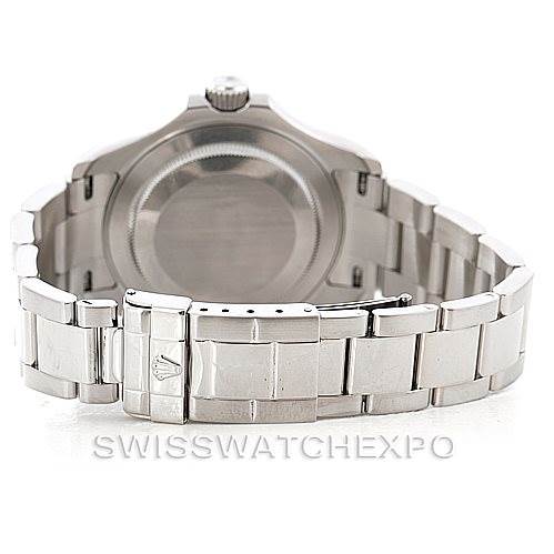 The image shows the back view of the Rolex Yacht-Master 16622 Men's Stainless Steel Silver Dial 16622 Men's Stainless Steel Silver Dial watch, focusing on the case back, bracelet, and clasp.