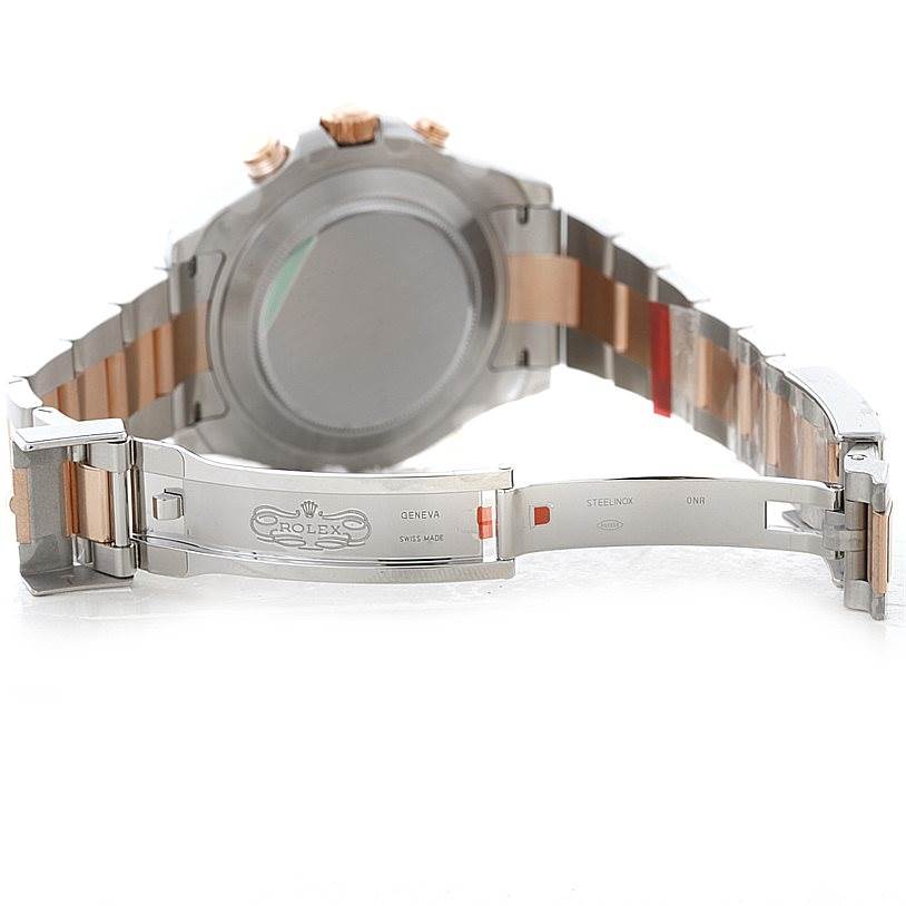 The image shows the back and open clasp of a Rolex Yacht-Master 116681 Men's Steel and Gold (two tone) White Dial 116681 Men's Steel and Gold (two tone) White Dial watch, highlighting the band and clasp details.