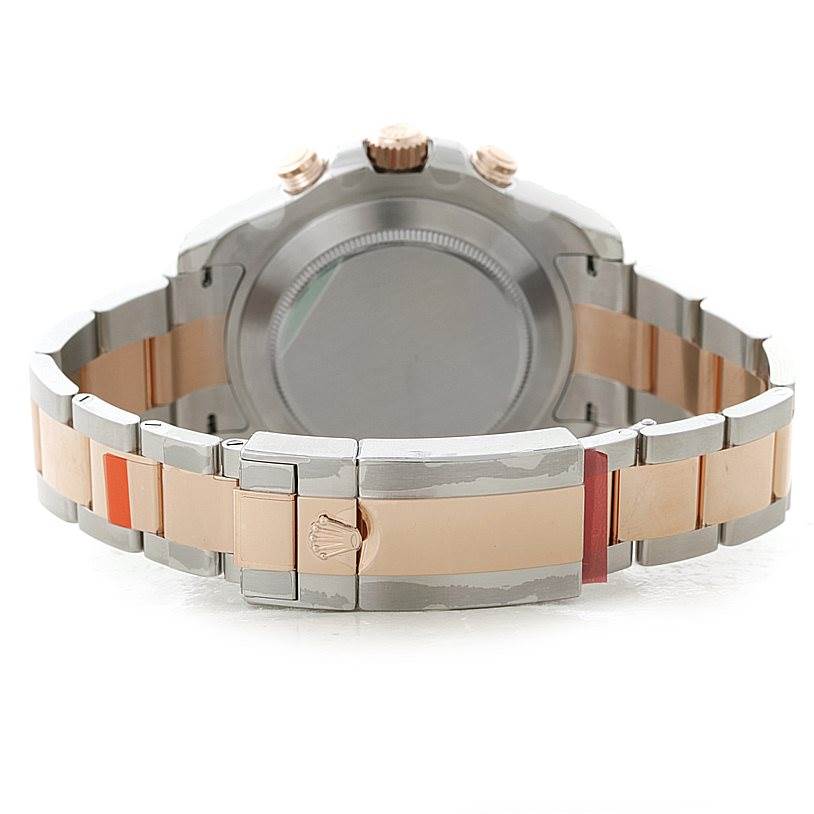 This image shows the back view of a Rolex Yacht-Master 116681 Men's Steel and Gold (two tone) White Dial 116681 Men's Steel and Gold (two tone) White Dial watch, highlighting its bracelet and clasp.