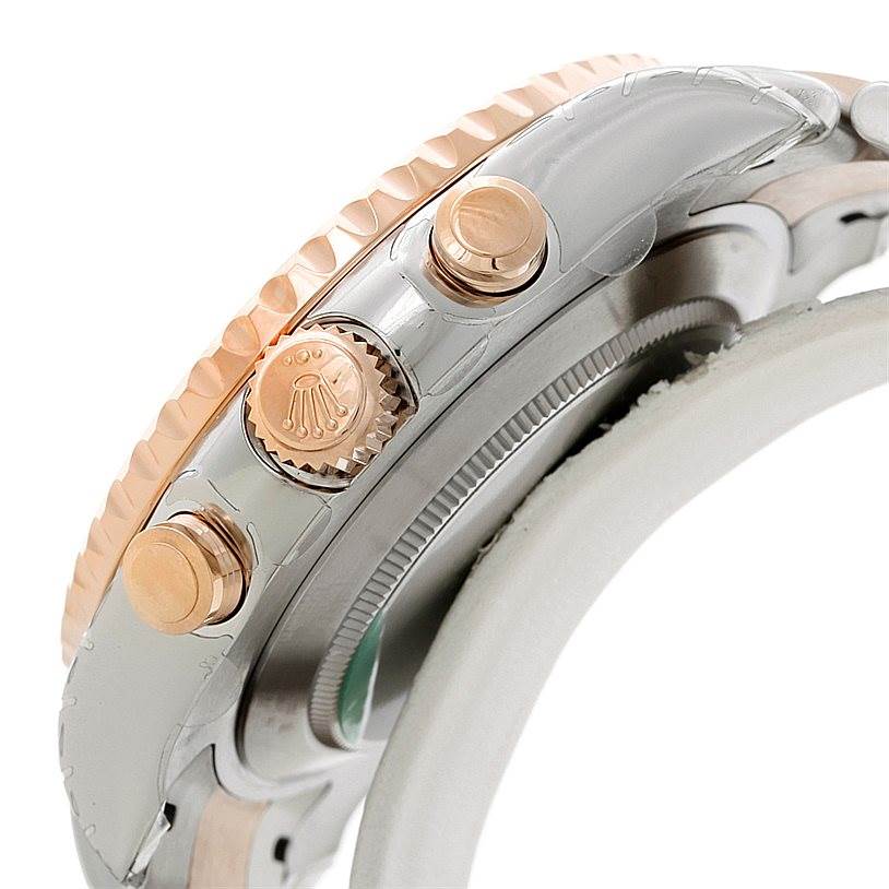 Side view showing the crown, pushers, and part of the bezel for the Rolex Yacht-Master 116681 Men's Steel and Gold (two tone) White Dial 116681 Men's Steel and Gold (two tone) White Dial watch.