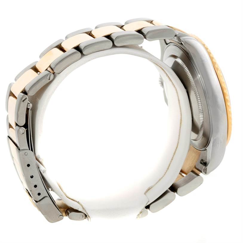 The image shows the side view of the Rolex Yacht-Master 16623 Men's Stainless Steel Grey Dial 16623 Men's Stainless Steel Grey Dial watch, highlighting its clasp, bracelet links, and case back.