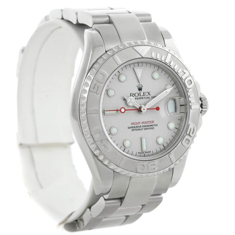 This image shows the front and side of the Rolex Yacht-Master 168622 Stainless Steel Silver Dial 168622 Stainless Steel Silver Dial watch, including the bezel, dial, hands, crown, and bracelet.