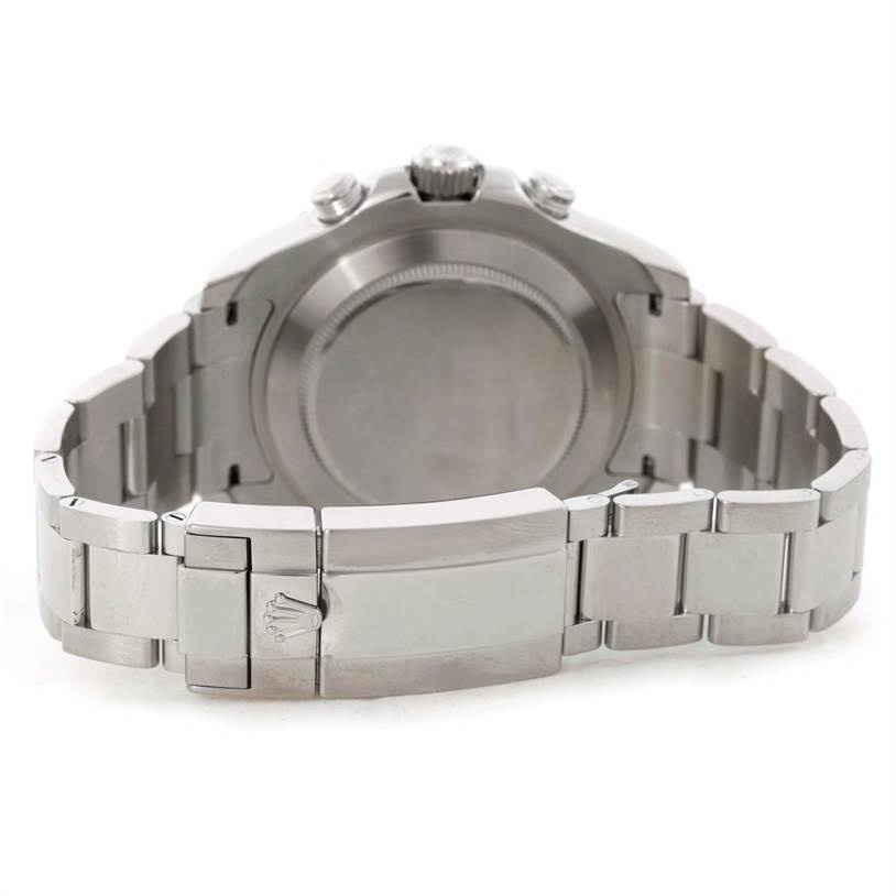 The image shows the back case and bracelet clasp of a Rolex Yacht-Master 116680 Men
s Stainless Steel White Dial 116680 Men
s Stainless Steel White Dial watch from a rear angle.