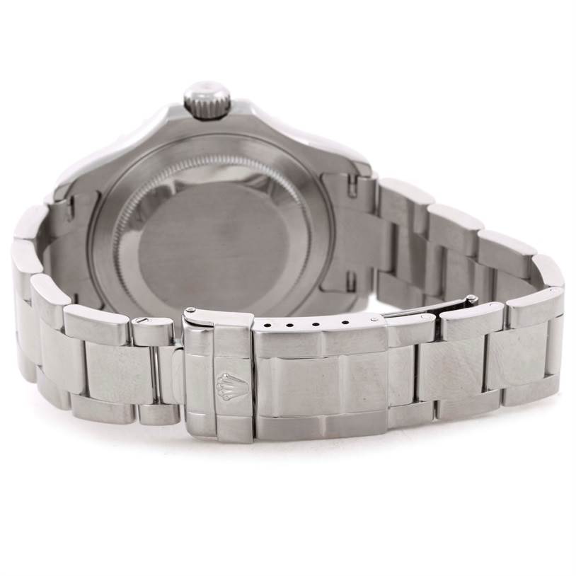 The image shows the back view of a Rolex Yacht-Master 16622 Men's Stainless Steel Silver Dial 16622 Men's Stainless Steel Silver Dial watch, focusing on the case back and metal bracelet with clasp.