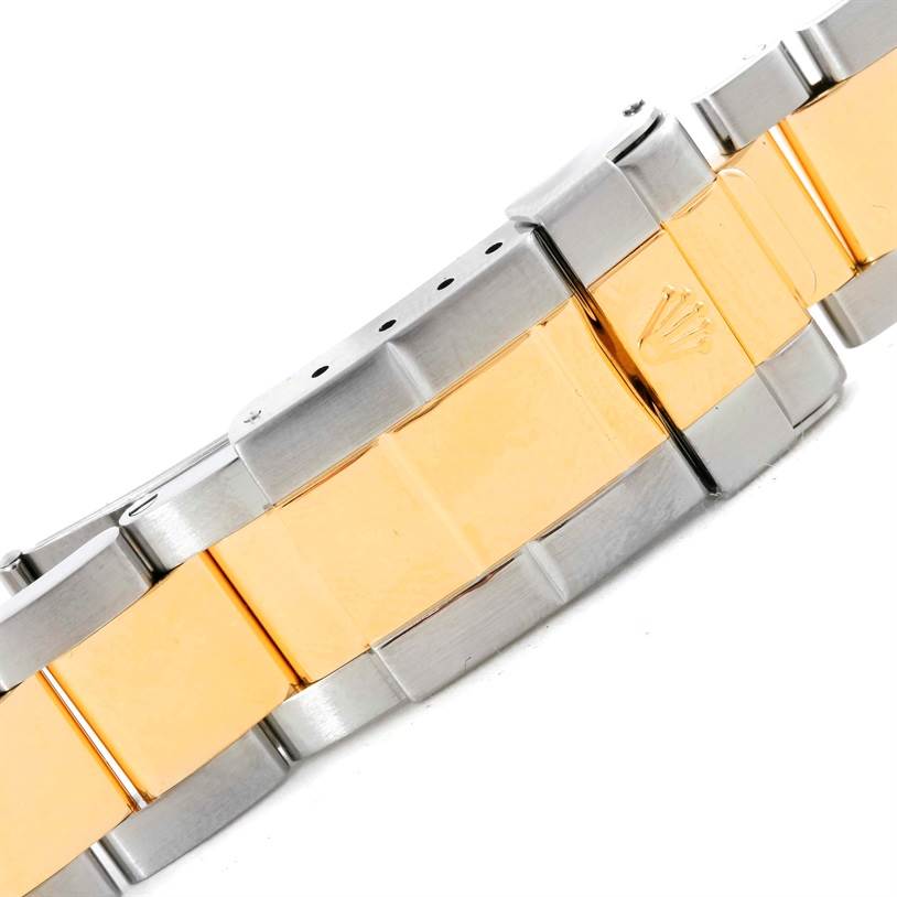 The image shows the bracelet of a Rolex Yacht-Master 16623 Men's Stainless Steel Champagne Dial 16623 Men's Stainless Steel Champagne Dial watch, featuring a two-tone design with a prominent clasp.