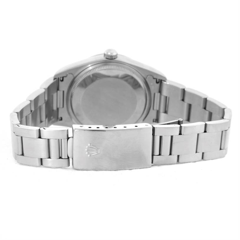 This image shows the back case and bracelet of a Rolex Air-King 14000 Men's Stainless Steel Black Dial 14000 Men's Stainless Steel Black Dial watch from a rear angle.