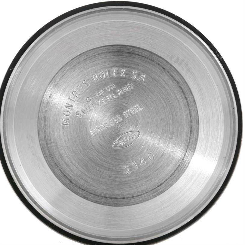 This image shows the inner side of the back case of a Rolex Air-King 14000 Men's Stainless Steel Blue Dial 14000 Men's Stainless Steel Blue Dial watch.