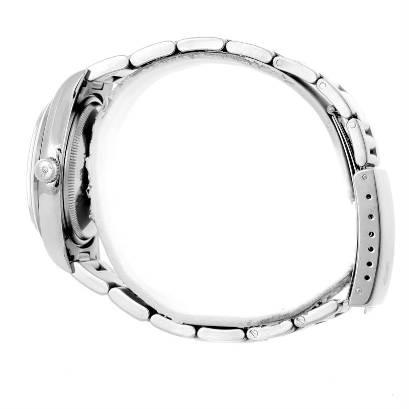 The image shows a side view of the Rolex Air-King 14000 Men's Stainless Steel Blue Dial 14000 Men's Stainless Steel Blue Dial watch, highlighting the case, crown, bracelet, and clasp.