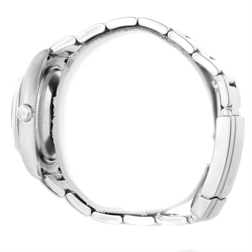 This image shows the side profile of an Air-King Rolex watch, highlighting the crown, case, and bracelet links.