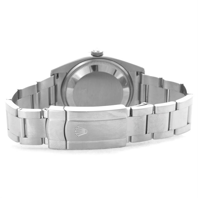 This image shows the back view of the Rolex Air-King 114210 Men's Stainless Steel Silver Dial 114210 Men's Stainless Steel Silver Dial watch, focusing on the clasp and bracelet.