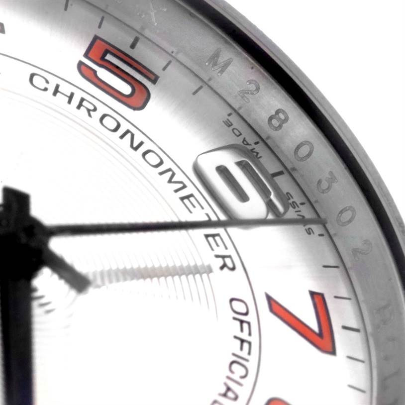 This image shows a close-up of the dial on a Rolex Air-King 114210 Men's Stainless Steel Silver Dial 114210 Men's Stainless Steel Silver Dial watch, focusing on the 5 and 6 numerals and part of the second hand.