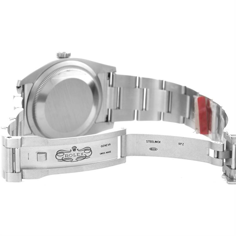 The image shows the opened clasp and bracelet back of a Rolex Air-King 114200 Men's Stainless Steel Silver Dial 114200 Men's Stainless Steel Silver Dial watch.