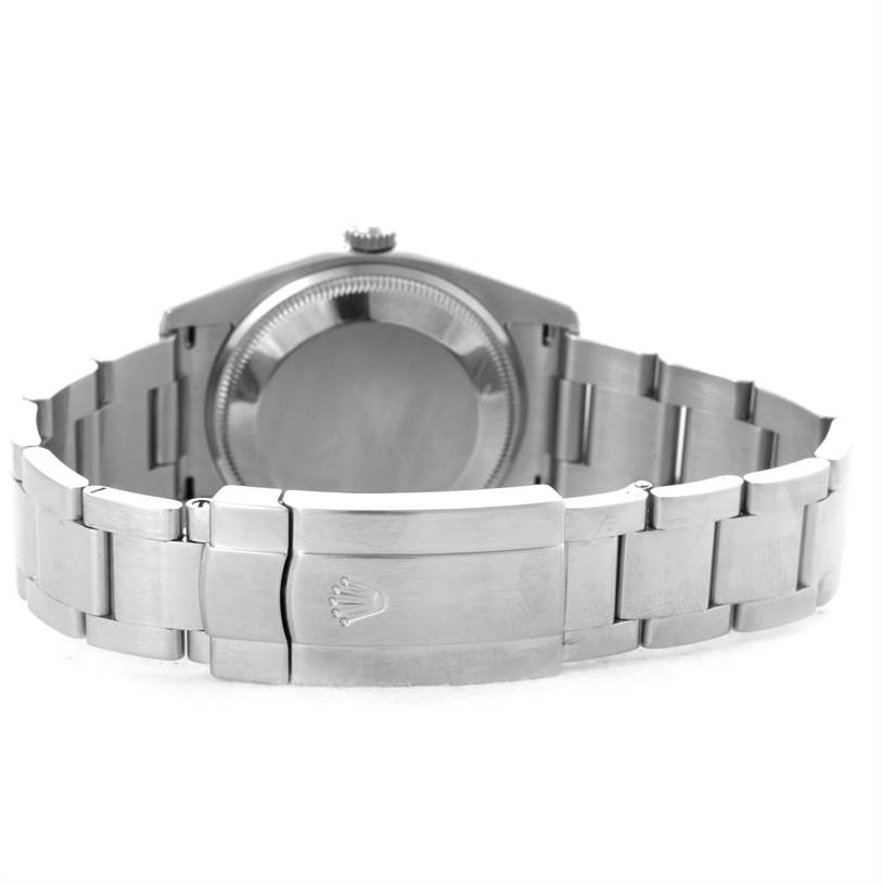 The image shows the back view of the Rolex Air-King 114200 Men's Stainless Steel Silver Dial 114200 Men's Stainless Steel Silver Dial watch, highlighting the bracelet and clasp.