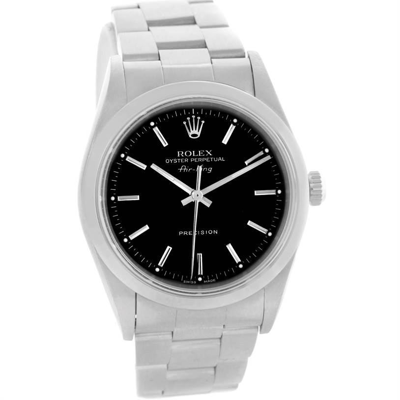 The image shows a Rolex Air-King 14000 Men's Stainless Steel Black Dial 14000 Men's Stainless Steel Black Dial watch, viewed from the front, displaying the face, bezel, and bracelet.