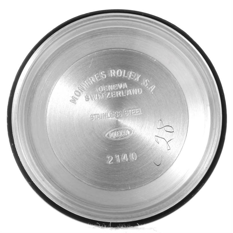 The image shows the inner side of the case back of a Rolex Air-King 14000 Men's Stainless Steel Blue Dial 14000 Men's Stainless Steel Blue Dial watch.