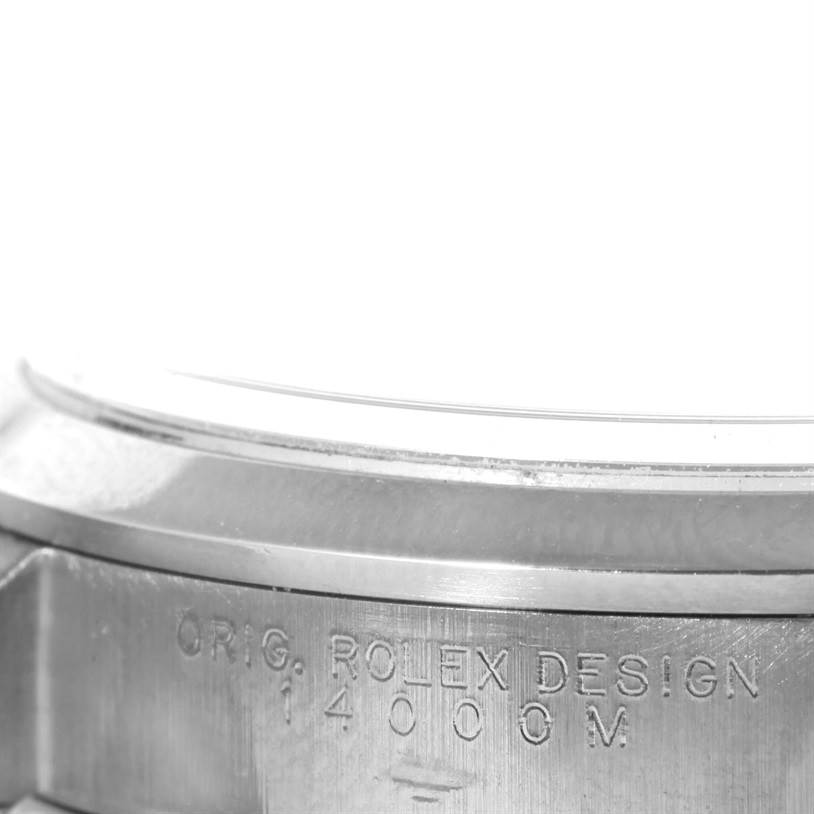 The image shows a close-up of the side of a Rolex Air-King 14000 Men's Stainless Steel Blue Dial 14000 Men's Stainless Steel Blue Dial watch case, specifically highlighting the engraved model number.
