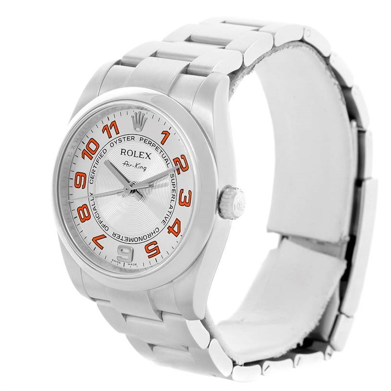 Rolex Air King Concentric Silver Orange Dial Watch 114200 Unworn SwissWatchExpo