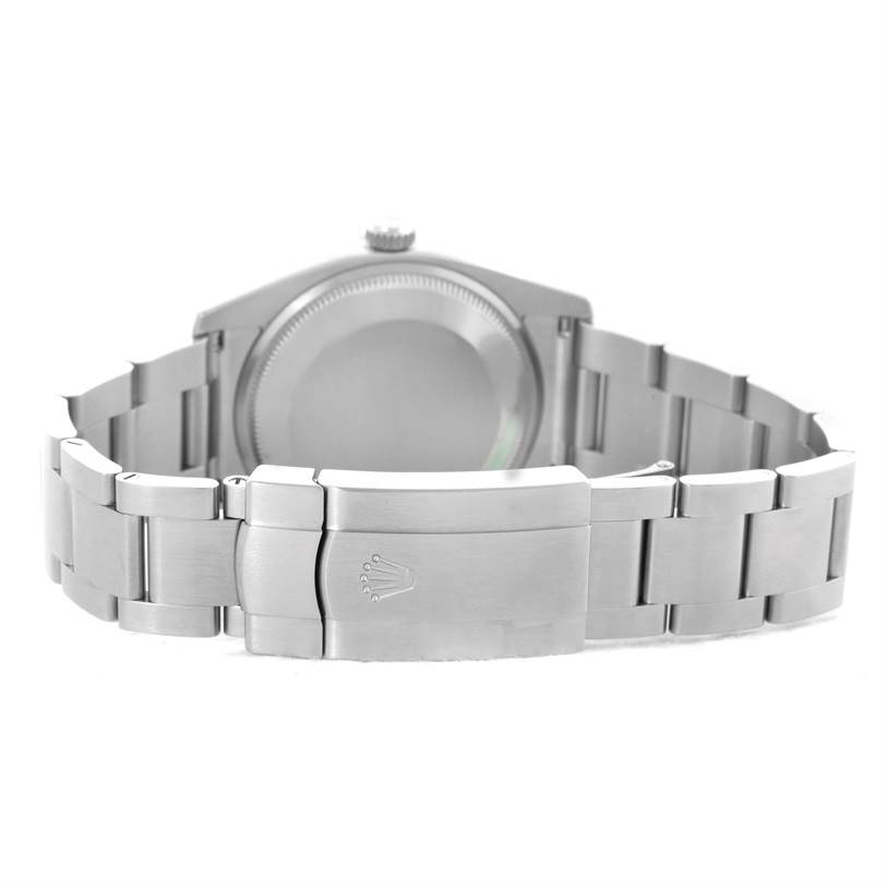 The image shows the back and the bracelet clasp of a Rolex Air-King 114200 Men's Stainless Steel Silver Dial 114200 Men's Stainless Steel Silver Dial watch.