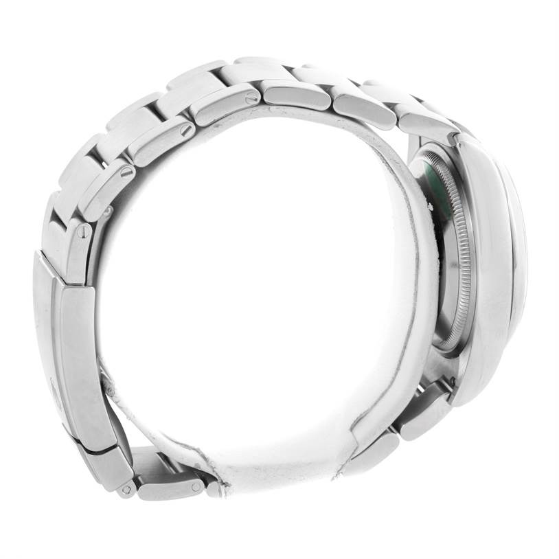 The image shows a side view of the Rolex Air-King 114200 Men's Stainless Steel Silver Dial 114200 Men's Stainless Steel Silver Dial watch, primarily focusing on the bracelet and case side.