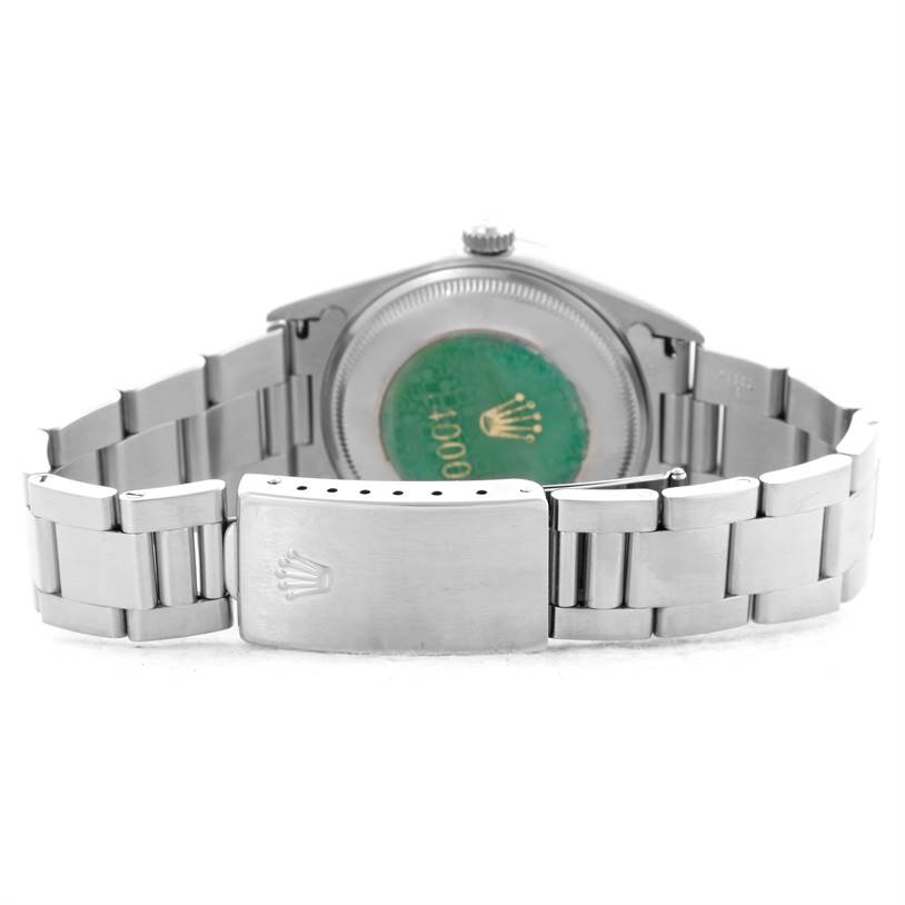 The image shows the back case and bracelet clasp of a Rolex Air-King 14000 Men's Stainless Steel Black Dial 14000 Men's Stainless Steel Black Dial watch from a rear angle.
