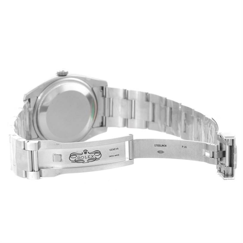 The image shows the back and open clasp of a Rolex Air-King 114200 Men's Stainless Steel Blue Dial 114200 Men's Stainless Steel Blue Dial watch, highlighting the bracelet and clasp details.