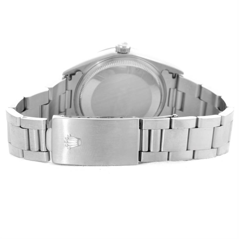 The image shows the back of a Rolex Air-King 14000 Men's Stainless Steel White Dial 14000 Men's Stainless Steel White Dial watch, highlighting the clasp and bracelet.