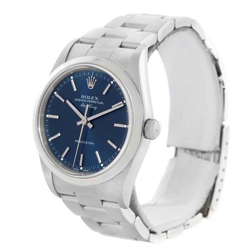 Rolex Air King Oyster Perpetual Blue Baton Dial Steel Watch 14000 SwissWatchExpo