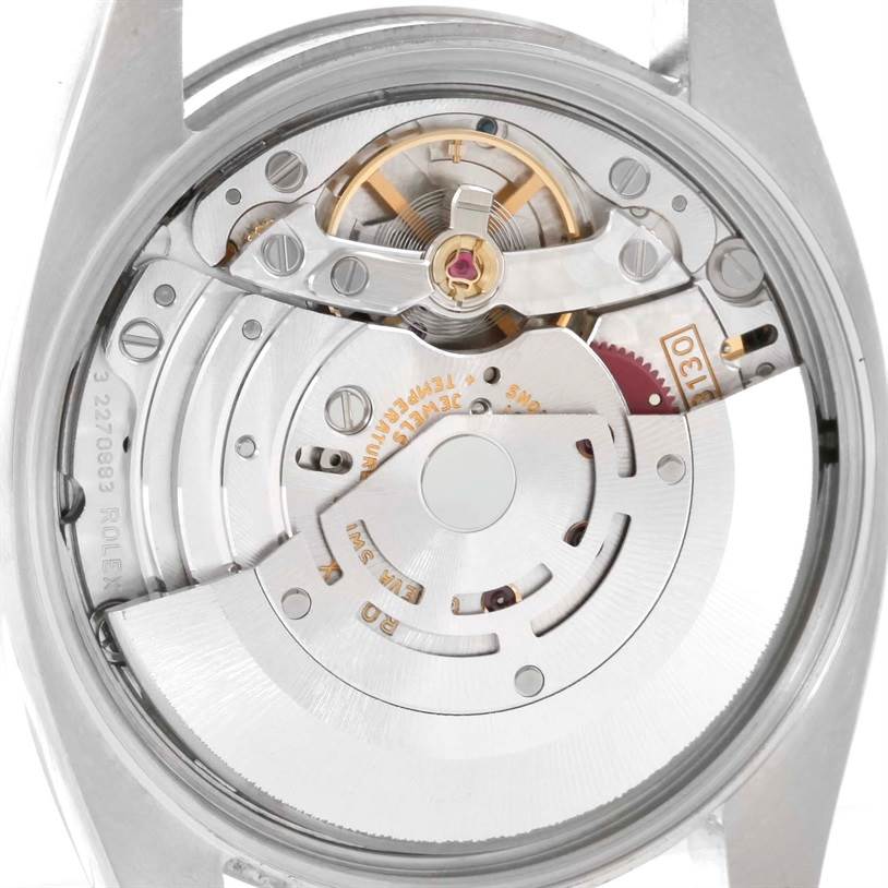 This image shows the movement mechanism from the back of a Rolex Air-King 114200 Men
s Stainless Steel Blue Dial 114200 Men
s Stainless Steel Blue Dial watch.