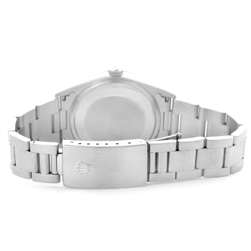 This image shows the back view of the Rolex Air-King 14000 Men's Stainless Steel Pink Dial 14000 Men's Stainless Steel Pink Dial watch, highlighting the bracelet and clasp.