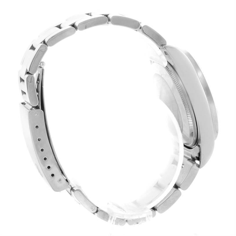 The image shows a Rolex Air-King 14010 Men's Stainless Steel Blue Dial 14010 Men's Stainless Steel Blue Dial watch from a side angle, highlighting the bracelet and case.