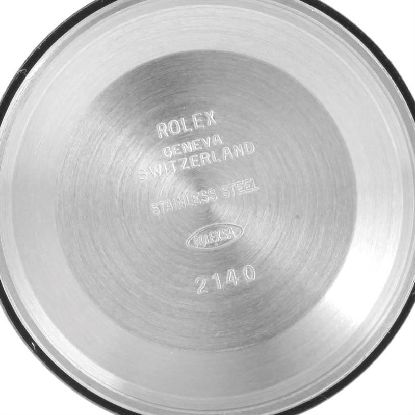 The image shows the inside of a Rolex Air-King 14000 Men's Stainless Steel Silver Dial 14000 Men's Stainless Steel Silver Dial watch case back with engraved details.