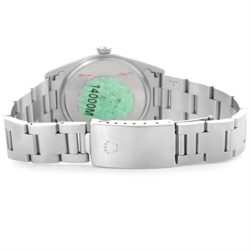 This image shows the Rolex Air-King 14000 Men's Stainless Steel Silver Dial 14000 Men's Stainless Steel Silver Dial's case back, bracelet, and clasp, viewed from the rear.