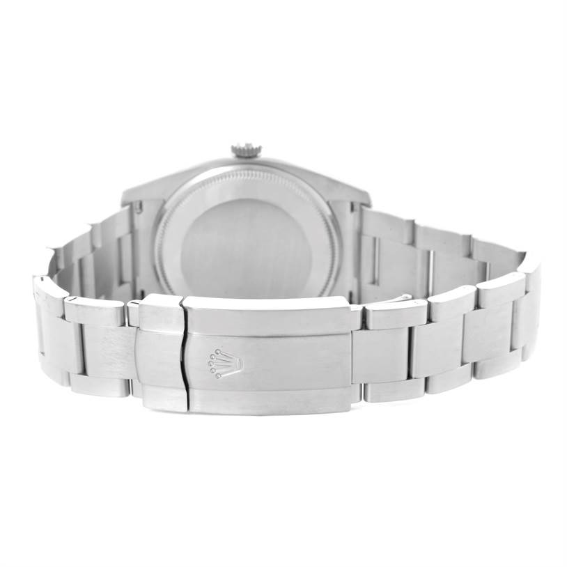 The image shows the back view of a Rolex Air-King 114200 Men's Stainless Steel Blue Dial 114200 Men's Stainless Steel Blue Dial watch, focusing on the bracelet and clasp.