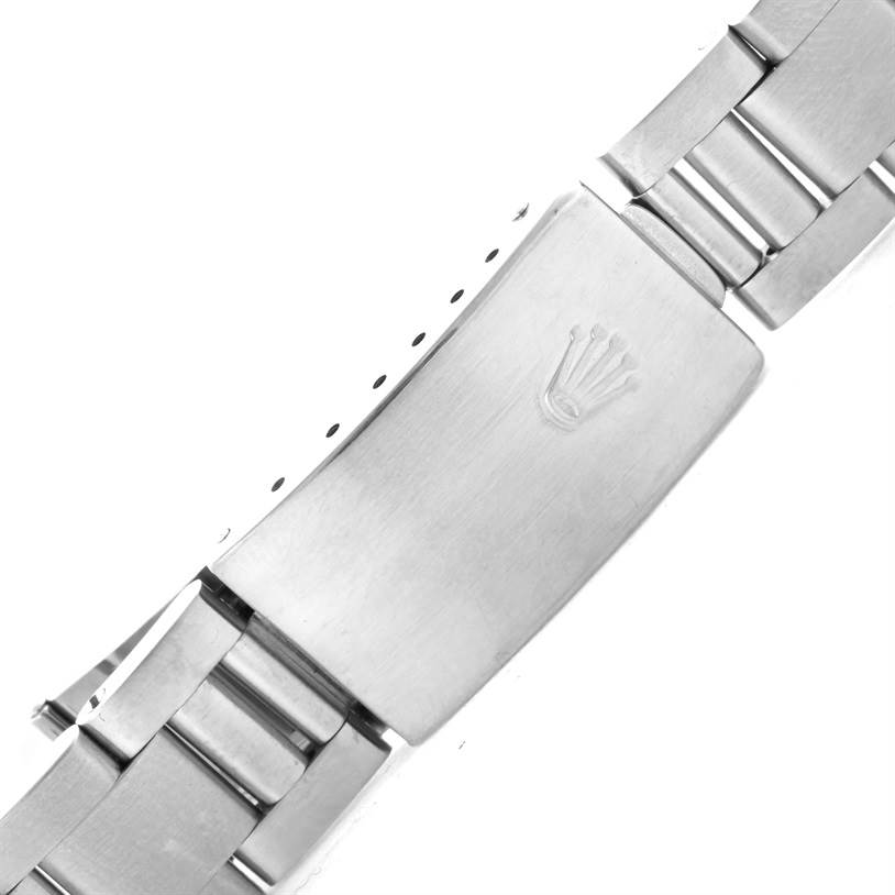 The image shows a close-up of the clasp and part of the bracelet of a Rolex Air-King 14000 Men's Stainless Steel Pink Dial 14000 Men's Stainless Steel Pink Dial watch.
