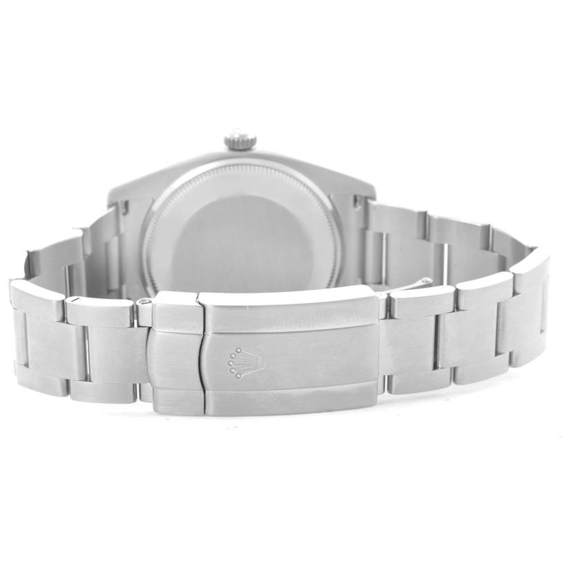 This image shows the back and clasp of a Rolex Air-King 114200 Men's Stainless Steel Silver Dial 114200 Men's Stainless Steel Silver Dial watch at a rear angle.