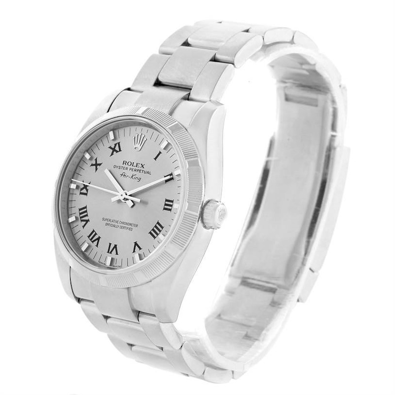 Rolex Air King Silver Roman Dial Stainless Steel Watch 114210 SwissWatchExpo