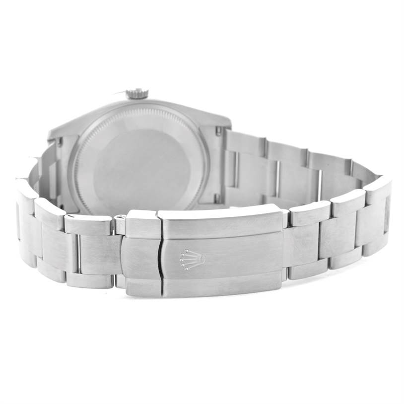 The image shows the back and bracelet of a Rolex Air-King 114200SASO Men's Stainless Steel Silver Dial 114200SASO Men's Stainless Steel Silver Dial watch, focusing on the clasp and case back.
