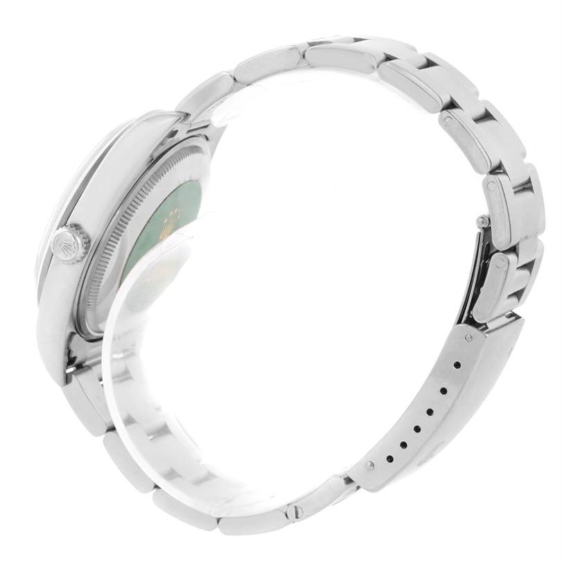 This image shows the Rolex Air-King 14000 Men's Stainless Steel White Dial 14000 Men's Stainless Steel White Dial watch in a side view, highlighting the casing and bracelet.