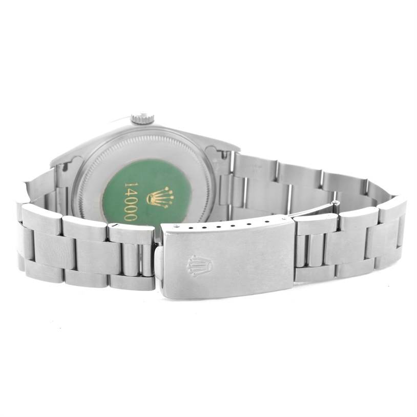 The image shows the backside and bracelet of a Rolex Air-King 14000 Men's Stainless Steel White Dial 14000 Men's Stainless Steel White Dial watch.
