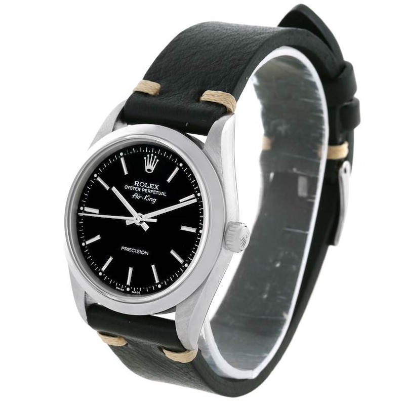 Rolex Oyster Perpetual Air King Black Leather Strap Watch 14000 SwissWatchExpo