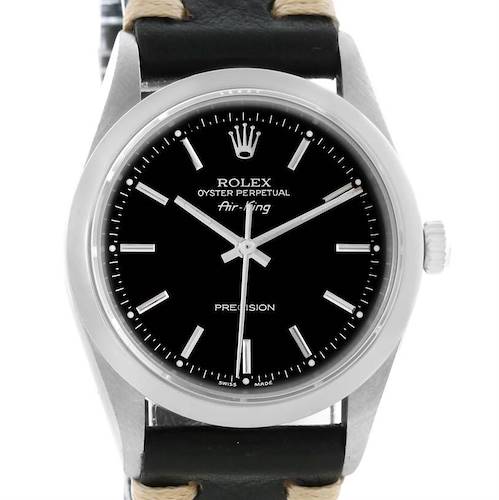 Photo of Rolex Oyster Perpetual Air King Black Leather Strap Watch 14000