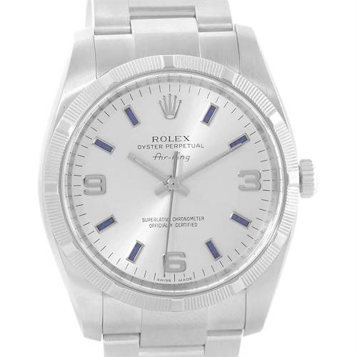 Photo of Rolex Oyster Perpetual Air King Silver Dial Blue Markers Watch 114210