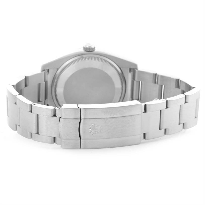 The image shows the stainless steel case back and bracelet of the Rolex Air-King 114234SAPSO Men's Stainless Steel Silver Dial 114234SAPSO Men's Stainless Steel Silver Dial watch from the rear angle.