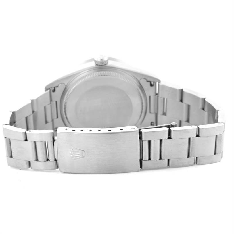 The image shows the back case and bracelet clasp of the Rolex Air-King 14010 Men's Stainless Steel Silver Dial 14010 Men's Stainless Steel Silver Dial watch.