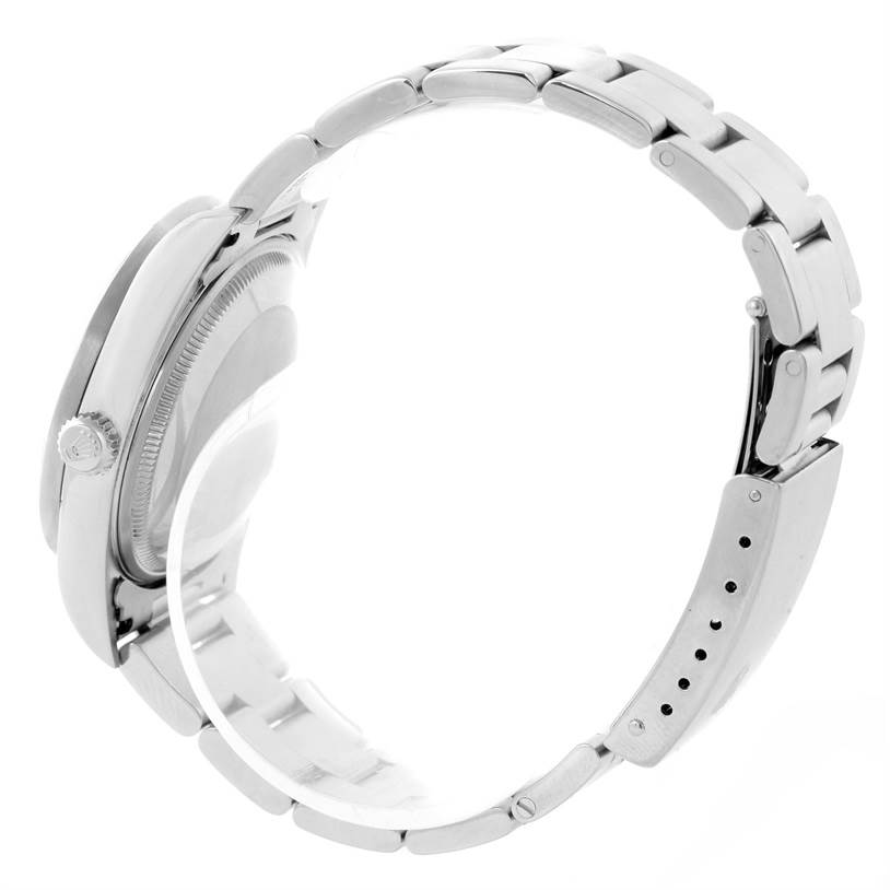 The image shows a side view of the Rolex Air-King 14010 Men's Stainless Steel Silver Dial 14010 Men's Stainless Steel Silver Dial watch, highlighting its bracelet and case.