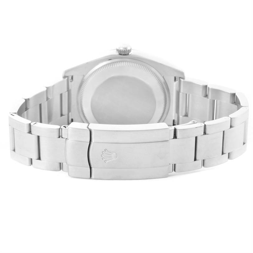 The image shows the back view of a Rolex Air-King 114200 Stainless Steel White Dial 114200 Stainless Steel White Dial watch, focusing on the bracelet and clasp.